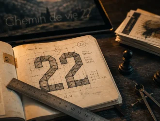 Chiffre 22 sur carnet, compas et échecs, vision et réalité
