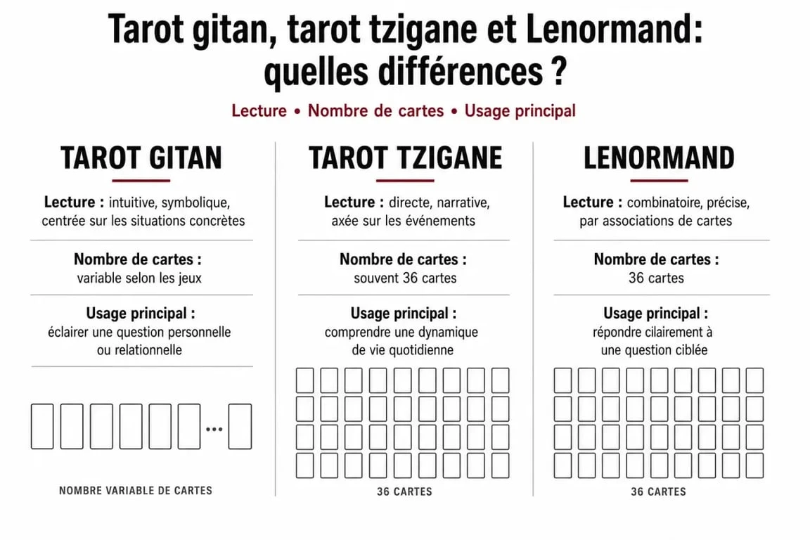Comparaison tarot gitan gratuit, tarot tzigane et Lenormand