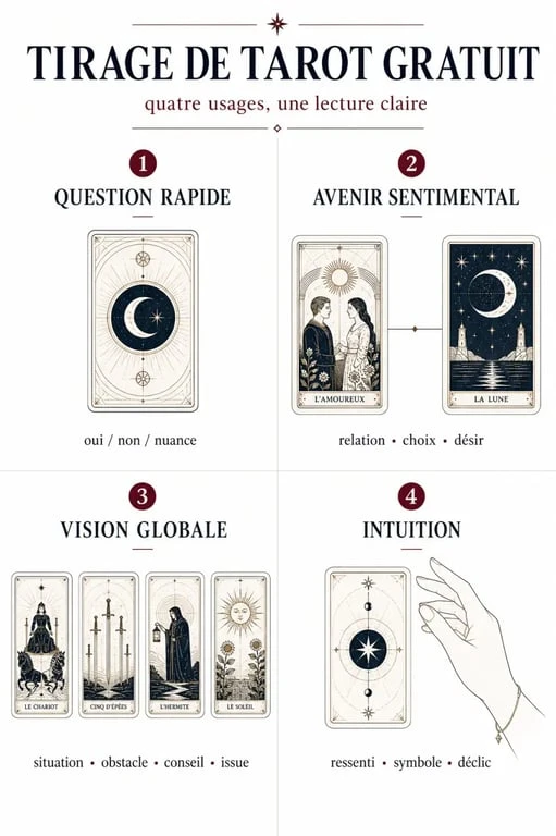 Avenir tarot gratuit : tableau visuel des tirages selon le besoin