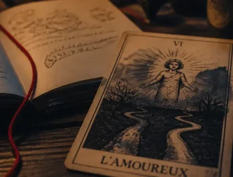 L’amoureux tarot signification amour sur table sombre