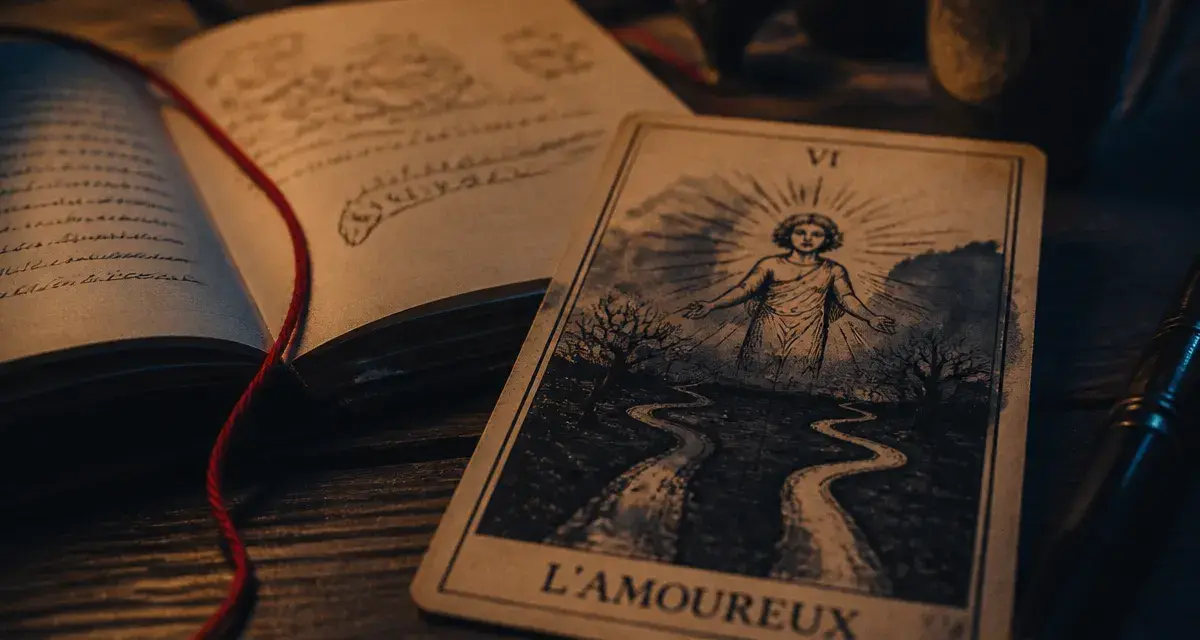 L’amoureux tarot signification amour sur table sombre