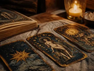 Tarot pour connaître les sentiments d'une personne gratuit : cartes sur table en bois