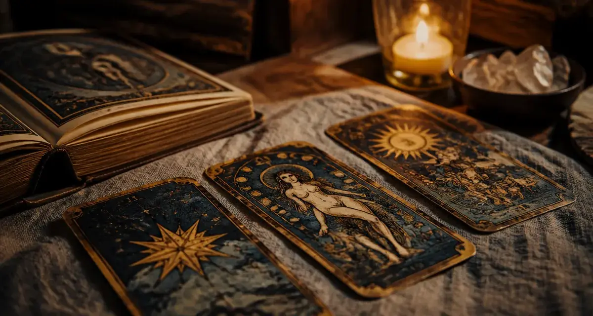 Tarot pour connaître les sentiments d'une personne gratuit : cartes sur table en bois