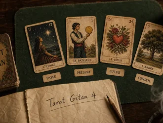 Tarot gitan gratuit en 4 cartes : passé, présent, avenir, conseil