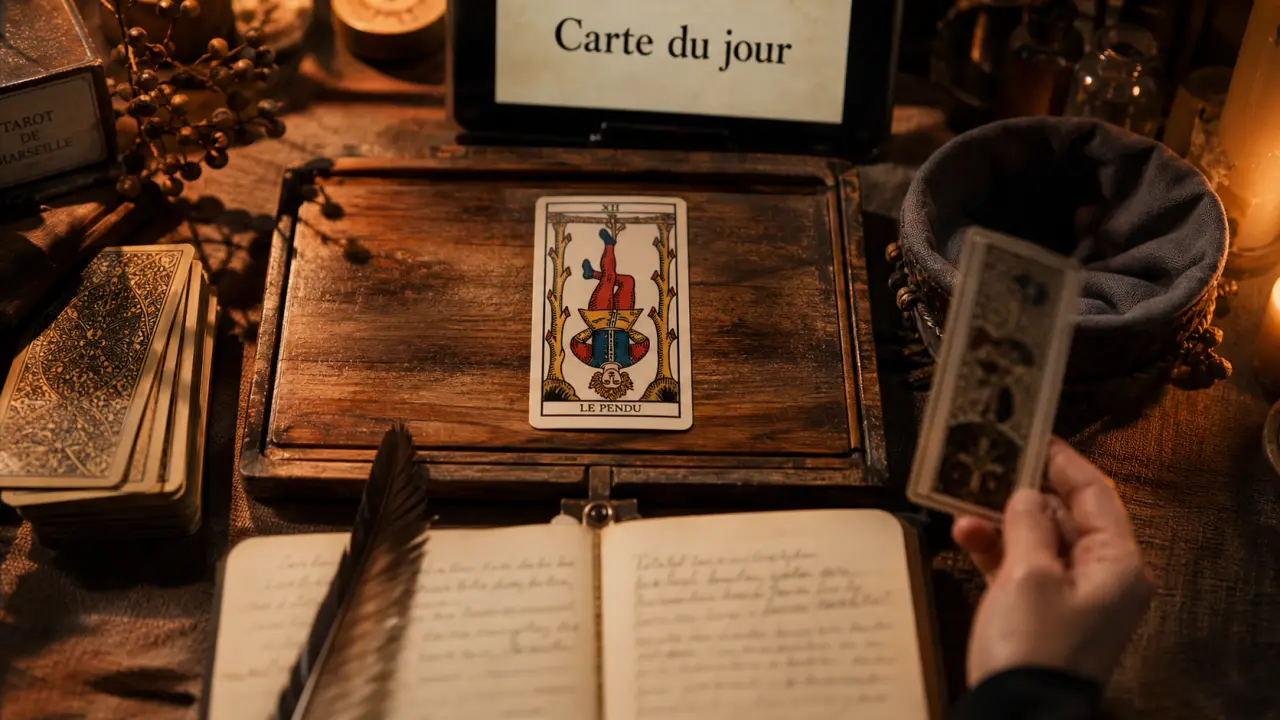 Tirage cartes jour : 1 carte du tarot de Marseille, vue à la table