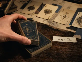 Tirage de 52 cartes : lecture des 4 familles, coupe et cartes de cour