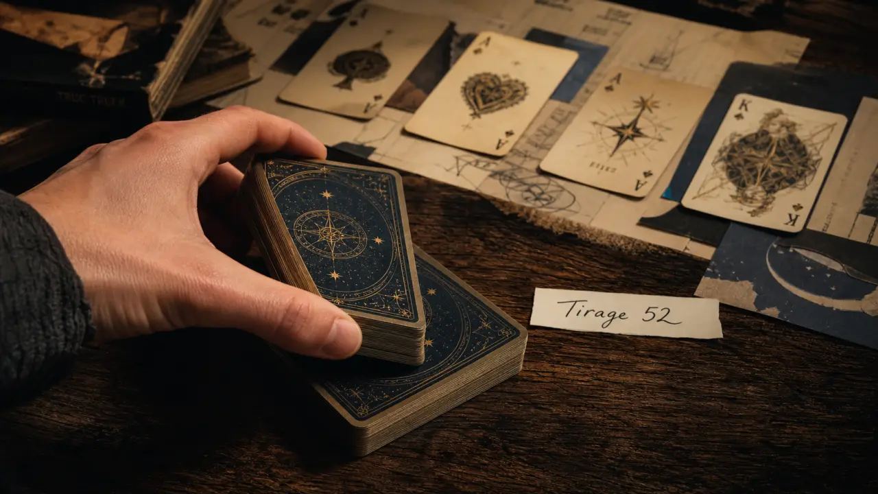 Tirage de 52 cartes : lecture des 4 familles, coupe et cartes de cour