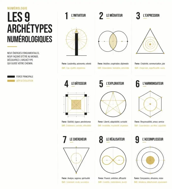 Illustration des archétypes du chiffre chemin de vie en numérologie