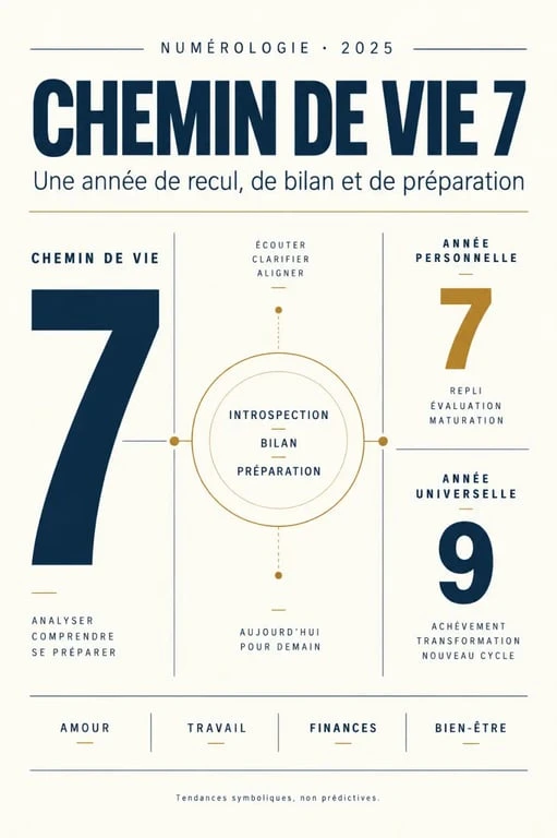 Visuel explicatif sur le chemin de vie 7 en 2025 et la distinction avec l’année personnelle 7