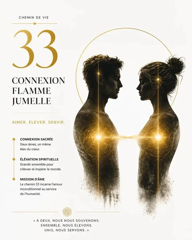 Symbolisme spirituel du chemin de vie 33 et flamme jumelle