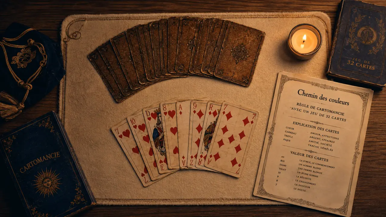 Signification des 32 cartes en cartomancie : lecture par couleur et cartes cœurs carreaux