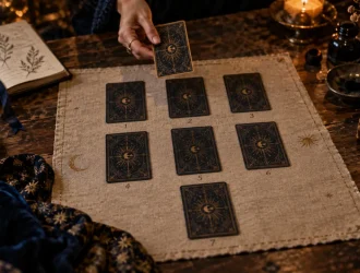 Tirage tarot persan 7 cartes Indira : schéma 3-3-1