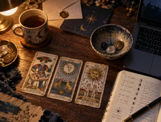 Tirage de cartes : tarot ouvert et carnet pour clarifier une question