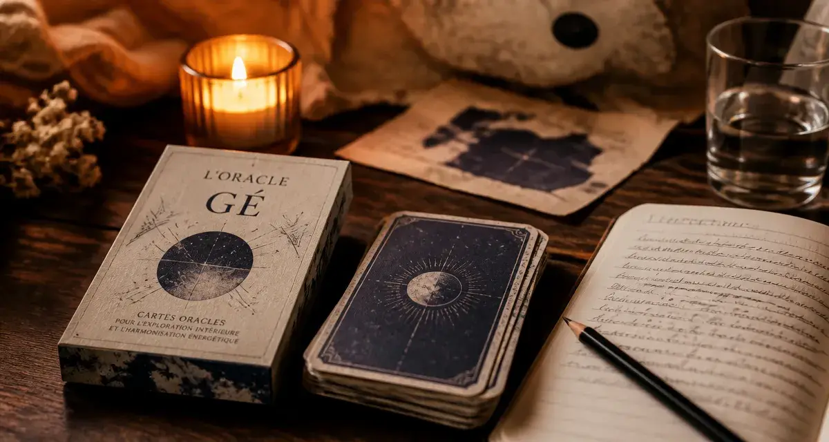 Tirage oracle gé amour : cartes de tarot et bougie sur table